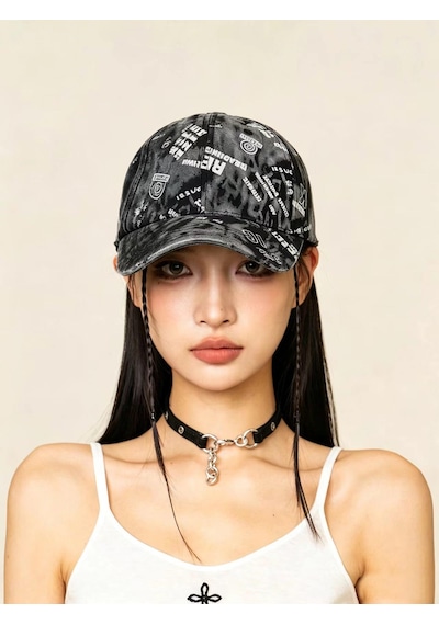 Valkyrie Unisex Siyah Grafiti Desenli Şapka Ayarlanabilir Baseball Cap Hip Hop Streetwear Spor Kep