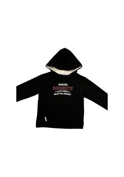 Divonette Erkek Çocuk Önü Yazılı Şardonlu Sweatshirt-15093 Siyah