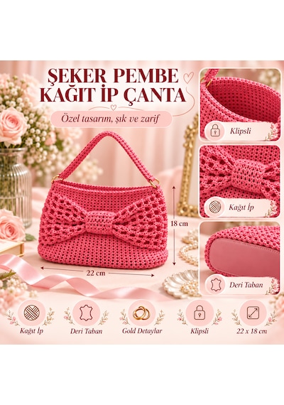Pembe Kağıt İp Özel Tasarım Çanta