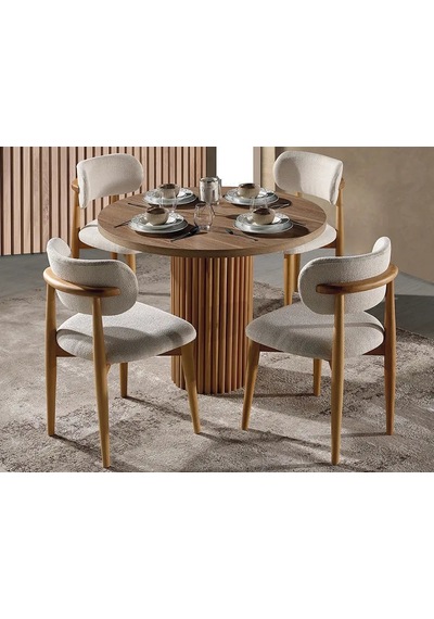 Boho İskandinav Natural Ahşap Masa Sandalye Takımı 90x90 Ceviz
