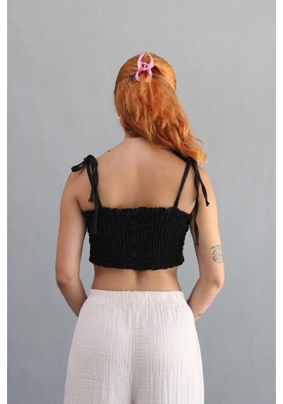 Müslin Gipeli Crop Top Siyah