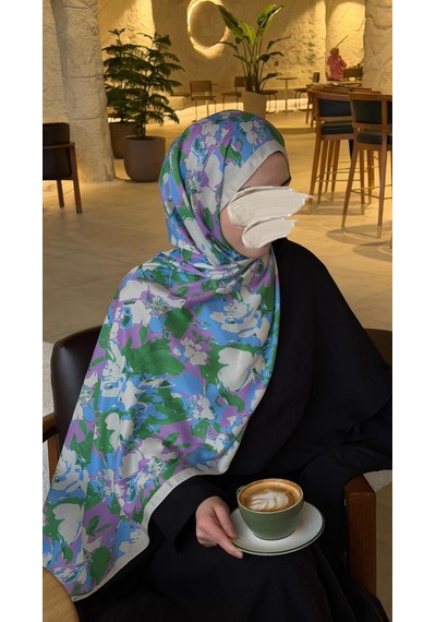 Qalortex Scarf Pamuklu Garden Desen Şal-bebe Mavi