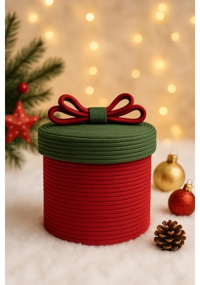 Mavaux Christmas 4 Lü Jüt Halatlı Dekoratif Hediye Sepeti Seti Kırmızı Yeşil Noel Sepeti Çok Renkli 30 X 30