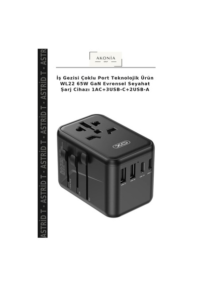 İş Gezisi Çoklu Port Teknolojik Ürün Wl22 65w Gan Evrensel Seyahat Şarj Cihazı 1ac+3usb-c+2usb-a