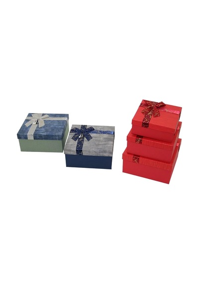 Ers 3pcs Kare Çizgili Mix Renkli Karton Hediye Kutusu Kurdelalı 19-17-15cm