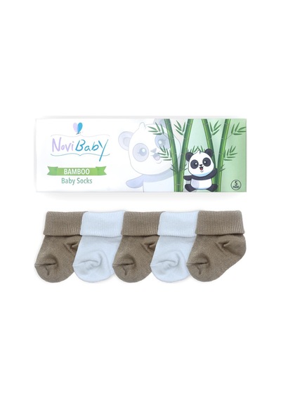 Novibaby 5'li Bambu Yenidoğan Bebek Çorabı I White Beige I 0-6 ay "Karışık Renkli"