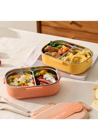 2 Bölmeli Yemek Kabı - 304 Paslanmaz Çelik - 900 Ml Çok Renkli