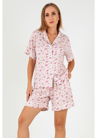 Doremi Pink Floral Kısa Kollu Kadın Şortlu Pijama Takım Pembe-m-l Pembe