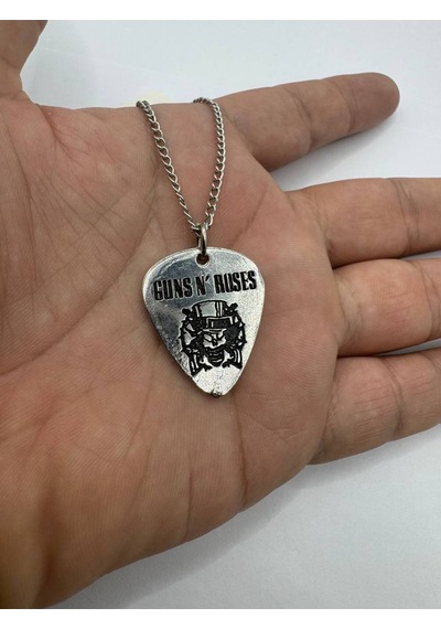 Guns N' Roses Pena Kolye Çift Taraflı Rock El İşaretli Unisex Metal Kolye 60 Cm Zincir Çok renkli