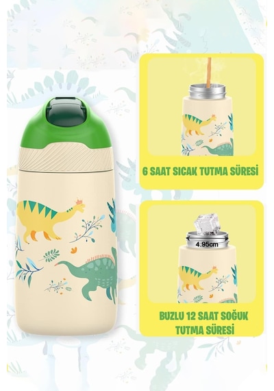 Vagonlife 2'li Set 350 Ml Çocuk Pipetli Çelik Matara Paslanmaz Çelik Termos 5 Farklı Renk 2055-350ml 001