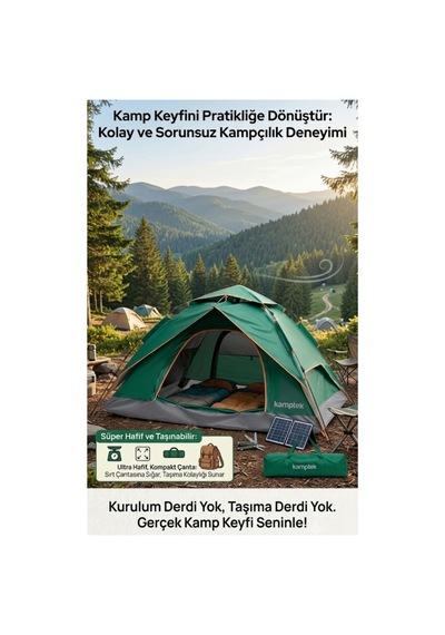 Camp One Dört Mevsim 4 Kişilik Çift Katmanlı Otomatik Kamp Doğa Deprem Çadırı Çok Renkli