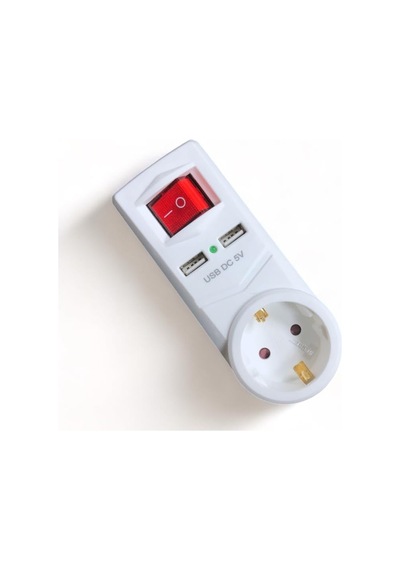 Tek-iş 2 X Usb Çıkışlı Topraklı Fiş Priz Anahtarlı Golyat Fiş, 2.1a Şarj 0