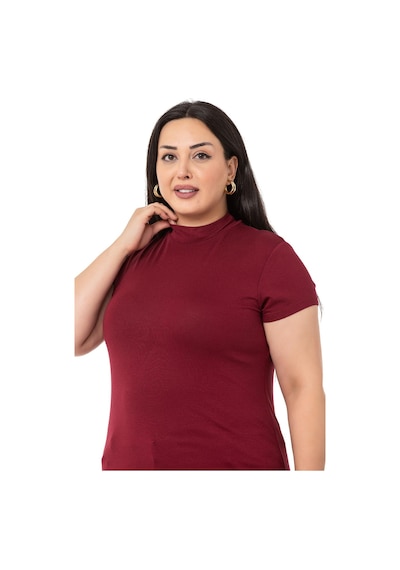 Disentis Büyük Beden Yarım Balıkçı Kısa Kollu Viskon Bordo Body-bordo Bordo