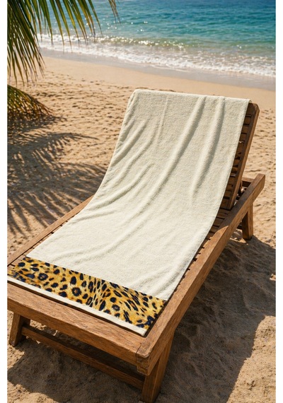 Leopar Plaj Havlusu %100 Pamuk Sertifikalı Deniz & Havuz Havlu Krem 70x140cm Ekru