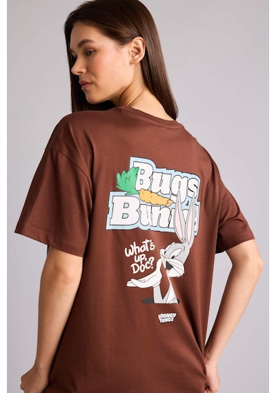 Defacto %100 Pamuk Looney Tunes Oversıze Bisiklet Yaka Sırt Baskılı Kısa Kollu Tişört H4187ax26aubn319 Kahve-bn319