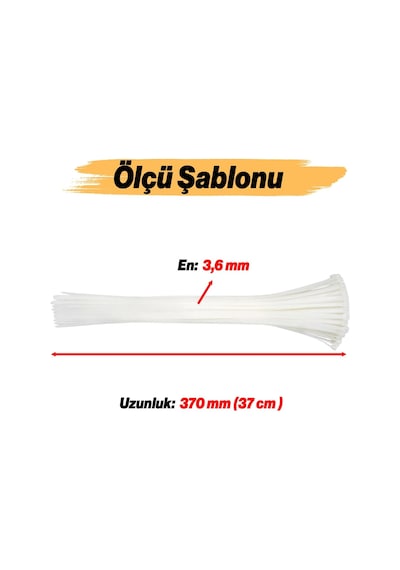 Cırt Kelepçe 3,6x370 Mm Plastik Beyaz Renk 100 Adet Zip Kablo Bağı Çok Amaçlı Bağlama Genel