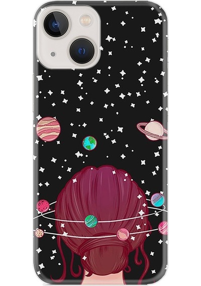 Apple Uyumlu iPhone 13 Kilif Desenli Silikon Space Woman 511676487