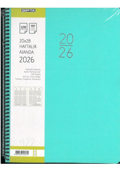Gıpta 2026 Haftalık Ajanda Spiralli 422-sek Eko 20x28 Yeşil Yeşil