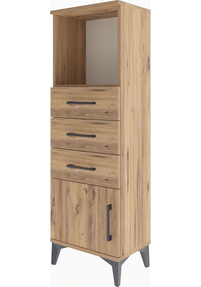 Arges Dolap Tek Raflı 3 Çekmeceli Tek Kapaklı 44x30x134 Çam-çam Çam