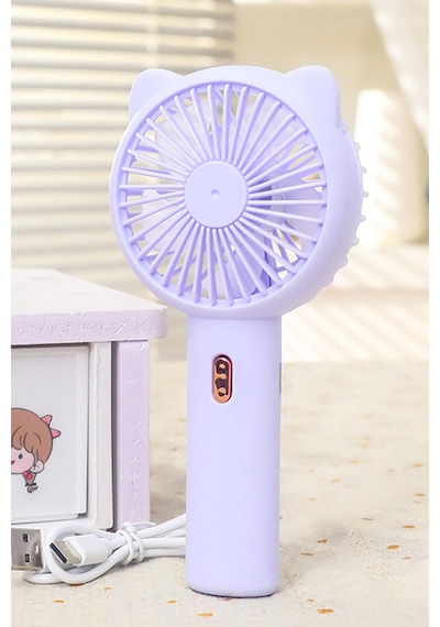 3 Modlu Şarjlı El Fanı 3 Kademe Seyahat Masaüstü Vantilatör Taşınabilir Mini Fan Mor F136