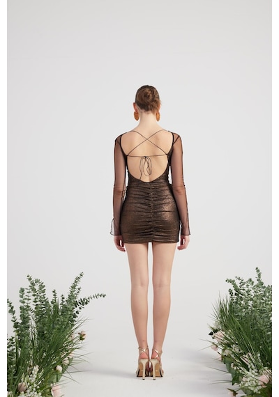 Holly Lolly Parlak Kumaşlı Bodysuit Etek Lunor Takım Kahve