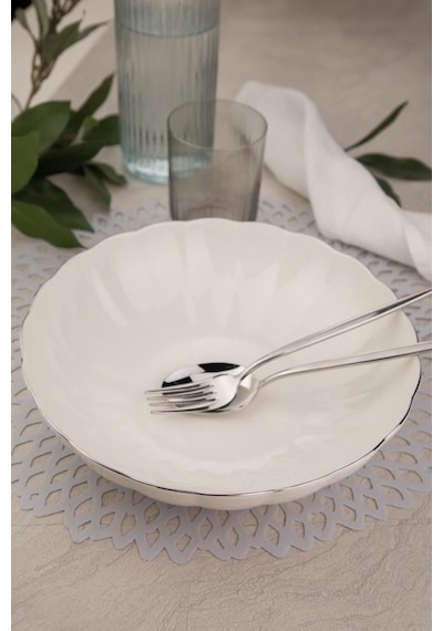 Kütahya Porselen Bone Luz Platin Fileli Bowl Kase 25x6cm 2000ml 2 Li Bnlzf25ks00 Çok Renkli
