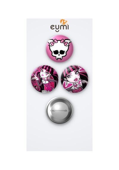 Monster High Draculaura 3'lü Metal Rozet Seti 58mm İğneli Buton Çanta Yaka Rozeti Çok Renkli