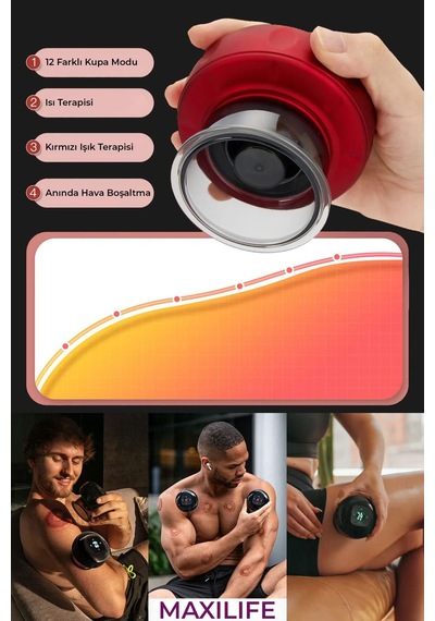 Smart Cupper Şarjlı Kupa Çekme Işık Hacamat Masaj Vakum Cihazı Kırmızı