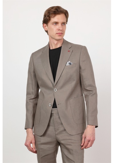 İmza Yeşil Mono Yaka Keten 6 Drop Slim Fit Yarım Astar %100 Keten Takım Elbise 1001260164 Açık Yeşil
