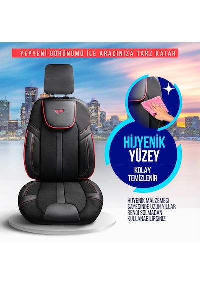 Panda Kapadokya Serisi Jakar Kumaş Oto Koltuk Kılıfı Tam Set Siyah - Kırmızı