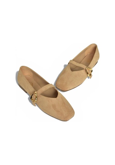 Fox Shoes Y726632602 Ten Süet Kalp Toka Detaylı Kadın Babet Ten