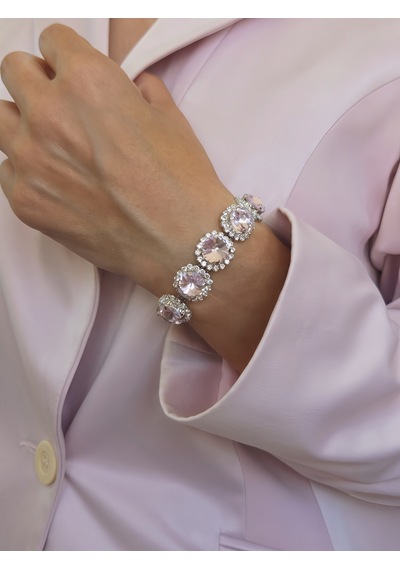 Riviere Kristal Taşlı Çiçek Model Pembe Renkli Bileklik