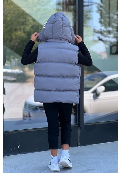 Pina Kids Erkek Çocuk Baskılı Çıkarılabilir Kapüşonlu Şişme Yelek 3017 Füme