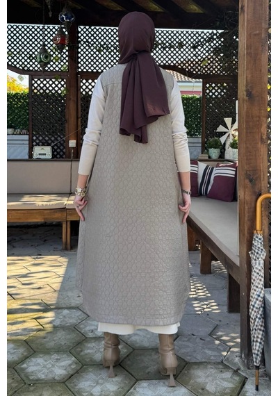 Rabia Şamlı Safir Kapitone Yelek Vizon Normal