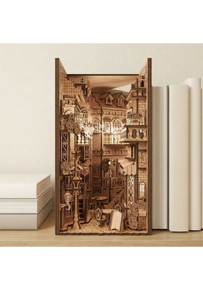 European Alley Book Nook Ahşap Maket Seti Avrupa Sokağı Peri Led'li Kitaplık Dekoru