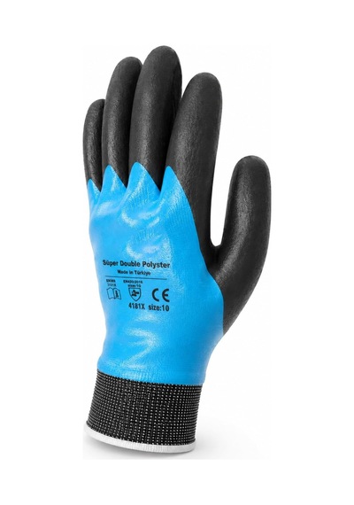 1 Çift Nitril Mavi Siyah No: 10 Beden Polyester Double Nitril İş Güvenlik İnşaat Eldiveni Genel