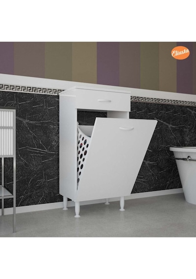 Çok Amaçlı Dolap Sepetli Kirli Çamaşır Dolabı Raflı Mutfak Dolabı Banyo Dolabı Beyaz