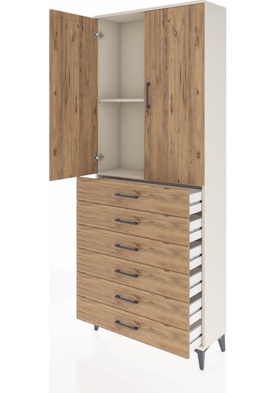 Arges Dolap 2 Raflı 6 Çekmeceli 2 Kapaklı 88x30x221 Aytaşı-çam Aytaşı