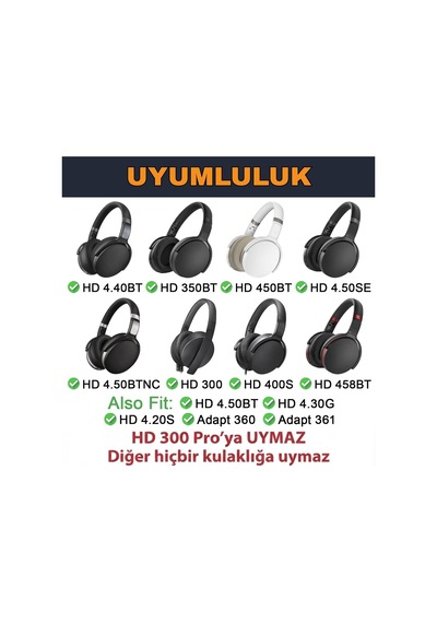 Sennheiser Hd450bt/hd4.50bt/hd4.50btnc/hd4.50se/hd458bt/hd350bt/hd4.40bt/hd400s/hd4.30g/hd4.20s/hd300 İle Uyumlu Protein Deri Kulaklık Pedi - Ses Yalıtımlı Hafızalı Köpük Protein Deri