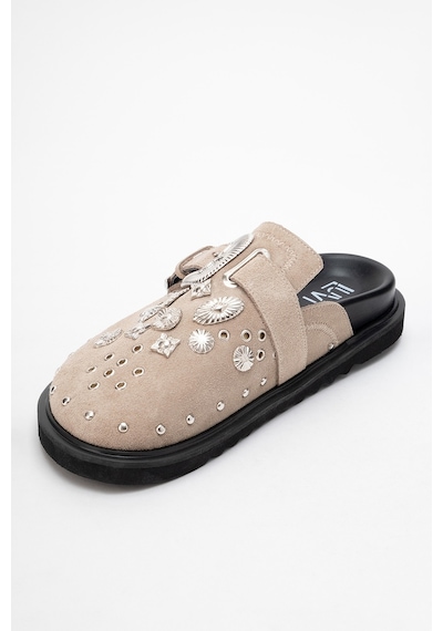 Luvishoes Luvi Shoes Maril Bej Süet Hakiki Deri Kemerli Tokalı Burnu Kapalı Kadın Terlik Bej Luvishoes Luvi Shoes Maril Bej Süet Hakiki Deri Kemerli Tokalı Burnu Kapalı Kadın Terlik Bej