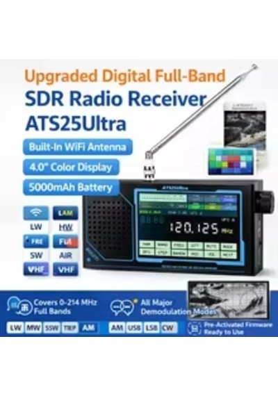 Hamgeek Ats25 Ultra Sdr Radyo Alıcısı Fm Sw Ssb Mw Lw Aır Band, Bluetooth Wifi, 4 İnç Dokunmatik Ekran