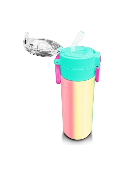 Coral High Kids Renkli Çizgili Pipetli Ve Direkt İçim Çelik Termos 500 Ml 31844 Çok Renkli