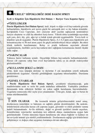 Purele Hipokloröz Kedi Ve Köpekler İçin Deri Bakım Sprey 250ml