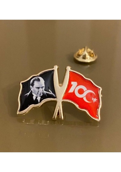 Atatürk Ve Türk Bayrak 100. Yıl Yüzüncü Yıl Rozet Gri