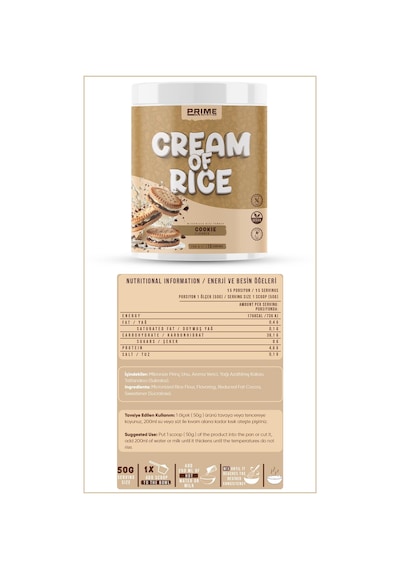 Prime Nutrition Cream Of Rice 750 Gram Cookie Kurabiye Aromalı