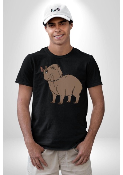Chispi Unisex Unisex Siyah Organik Baskılı T-shirt Penye Yüksek Kalite Siyah