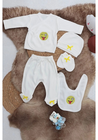 Sema Baby 5 Parça Hastane Çıkışı Zıbın Seti 0-3 Ay Beyaz