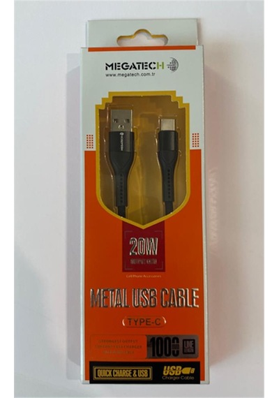 Megatech 3.1a 20w 1mt Örgülü Hasır Siyah Usb To Typ-c Data Kablosu