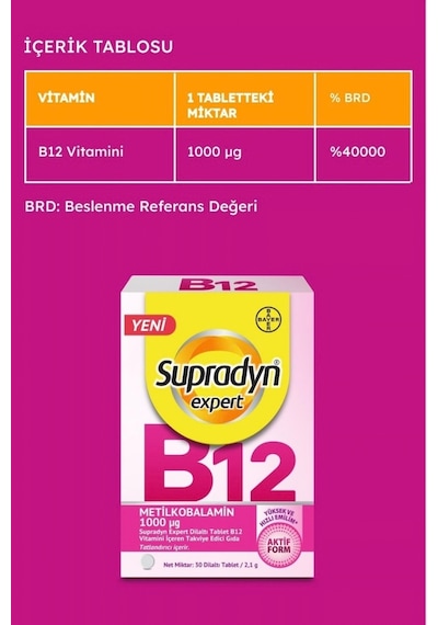 Supradyn Expert Vitamin B12 30 Dilaltı Tablet X 2 Adet
