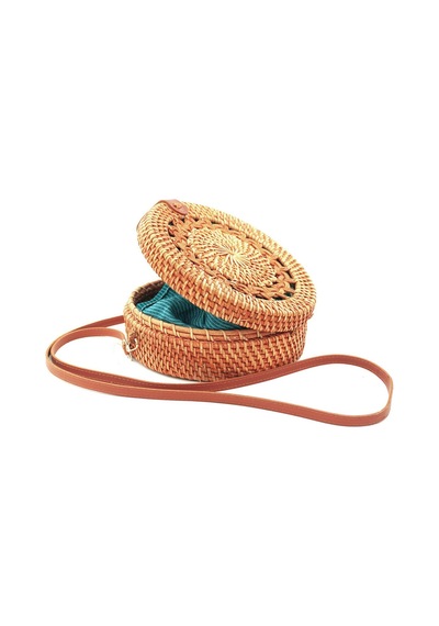 El Yapımı Hasır Rattan Desenli Yuvarlak Kutu Çanta Çok Renkli